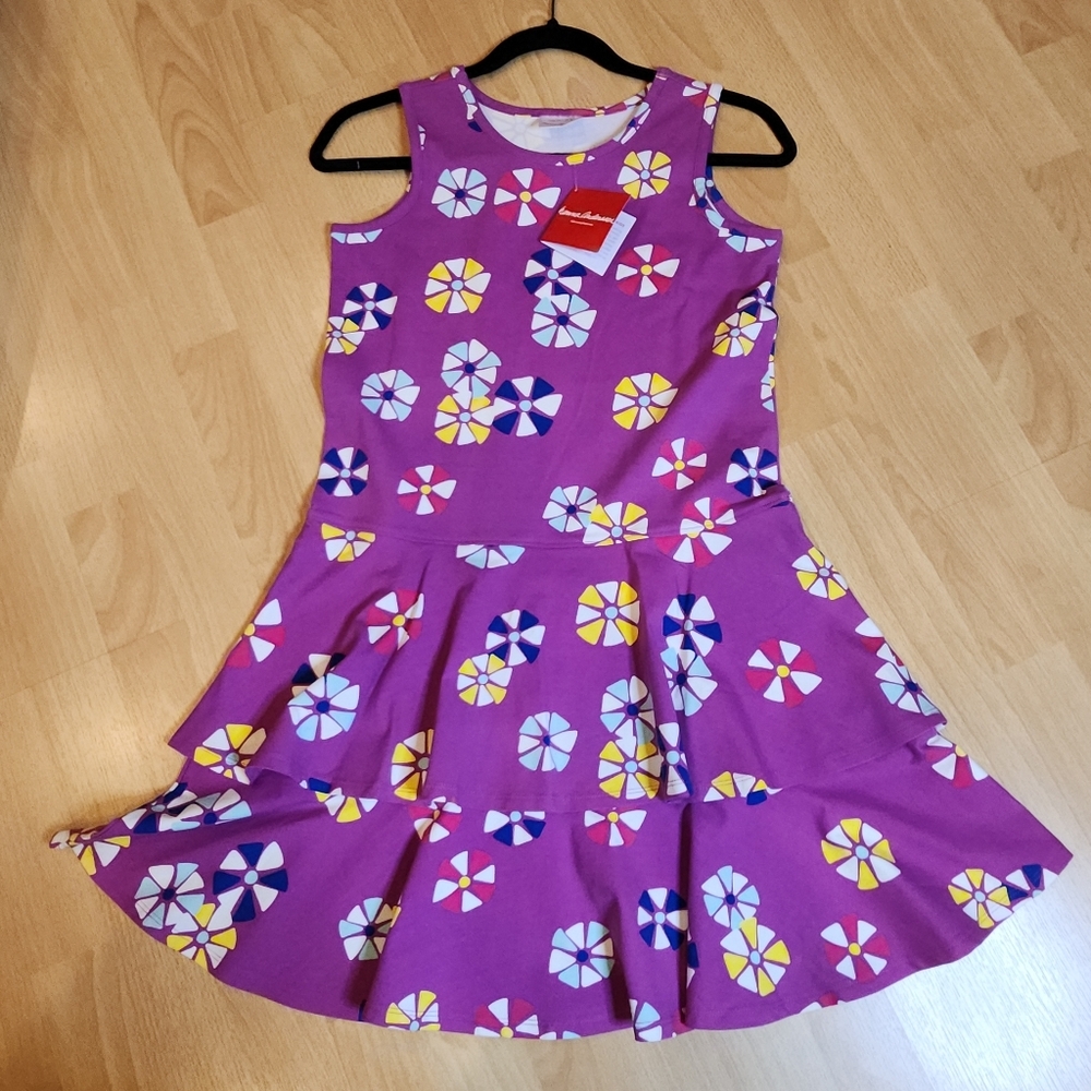 NWT Hanna Andersson Purple Pinwheel Sleeveless Dress Size 12 Tiered Hem